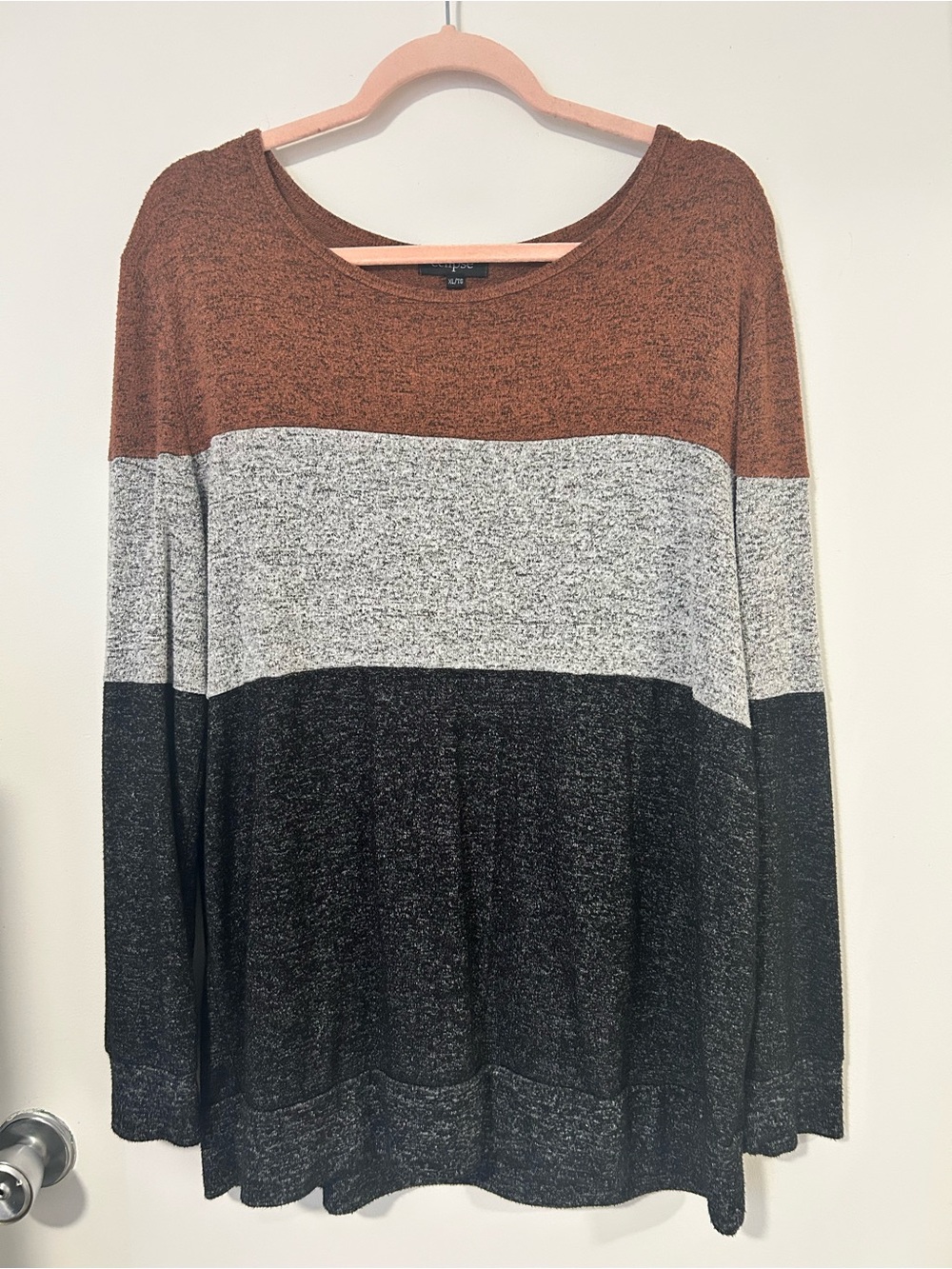 Eclipse Colorblock Long Sleeve Top - Rust, Light Gray & Black